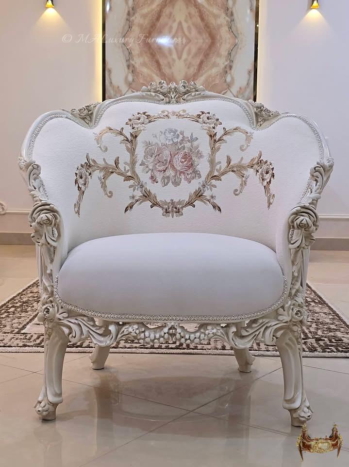 Luxury French Living Room Set – 6-Piece Hand-Carved Sofa & Chair Ensemble and table