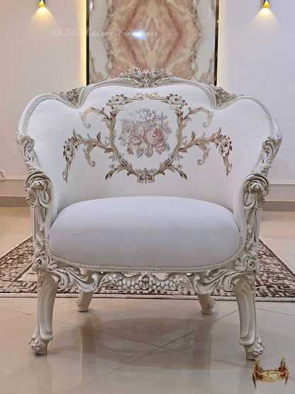 Luxury French Living Room Set – 6-Piece Hand-Carved Sofa & Chair Ensemble and table