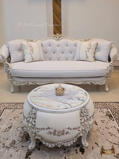 Luxury French Living Room Set – 6-Piece Hand-Carved Sofa & Chair Ensemble and table