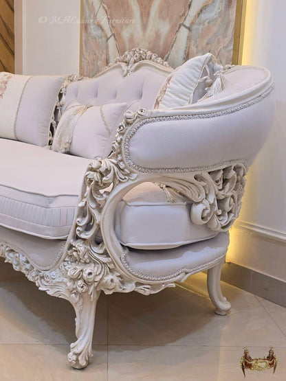Luxury French Living Room Set – 6-Piece Hand-Carved Sofa & Chair Ensemble and table