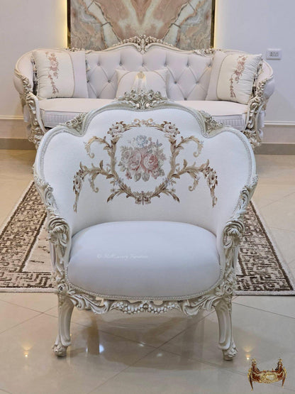 Luxury French Living Room Set – 6-Piece Hand-Carved Sofa & Chair Ensemble and table