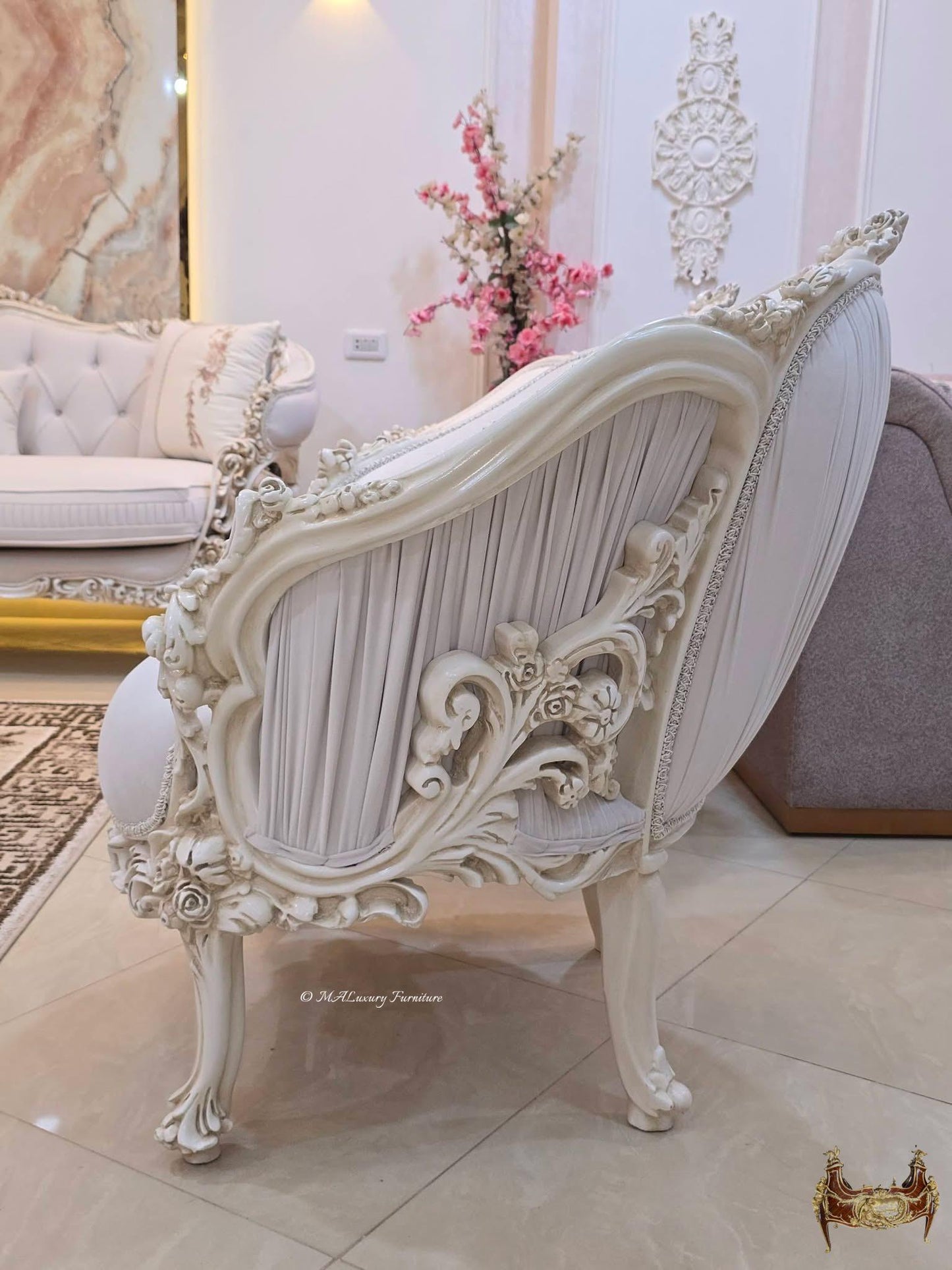 Luxury French Living Room Set – 6-Piece Hand-Carved Sofa & Chair Ensemble and table