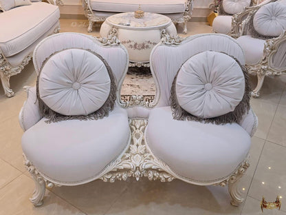 Luxury French Living Room Set – 6-Piece Hand-Carved Sofa & Chair Ensemble and table