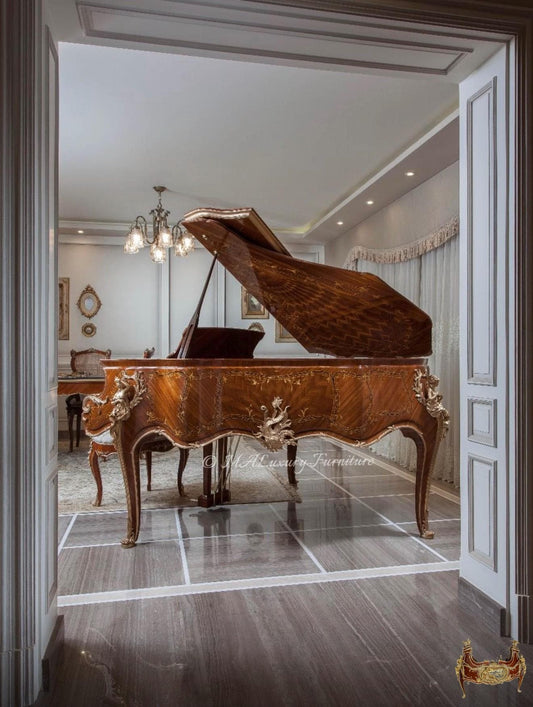 Luxury Hand-Crafted Grand Piano – Louis XV Style with Ornate Carvings & Matching Stool- Read description