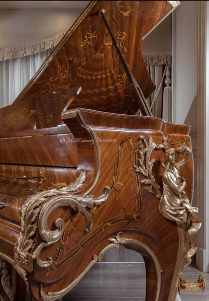 Luxury Hand-Crafted Grand Piano – Louis XV Style with Ornate Carvings & Matching Stool- Read description