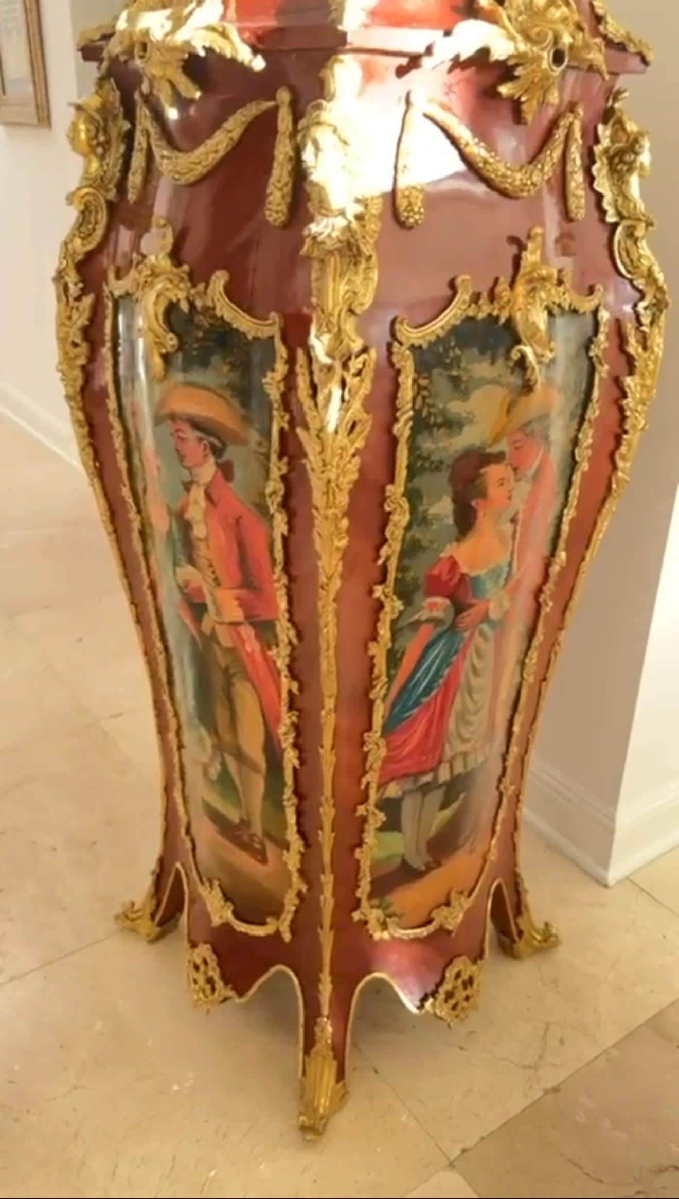 Hand-Painted French Louis XV Commode Set – Gilt Bronze, Marble Top
