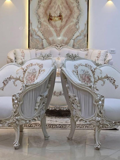 Luxury French Living Room Set – 6-Piece Hand-Carved Sofa & Chair Ensemble and table