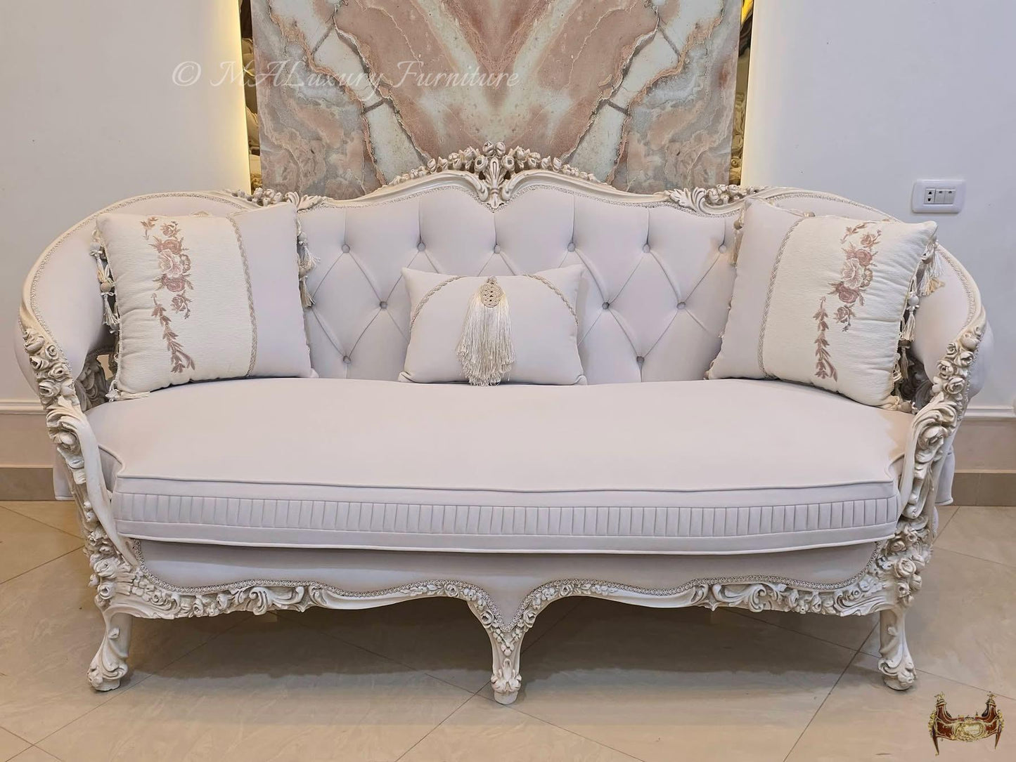 Luxury French Living Room Set – 6-Piece Hand-Carved Sofa & Chair Ensemble and table