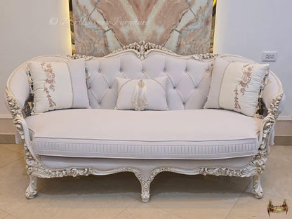 Luxury French Living Room Set – 6-Piece Hand-Carved Sofa & Chair Ensemble and table