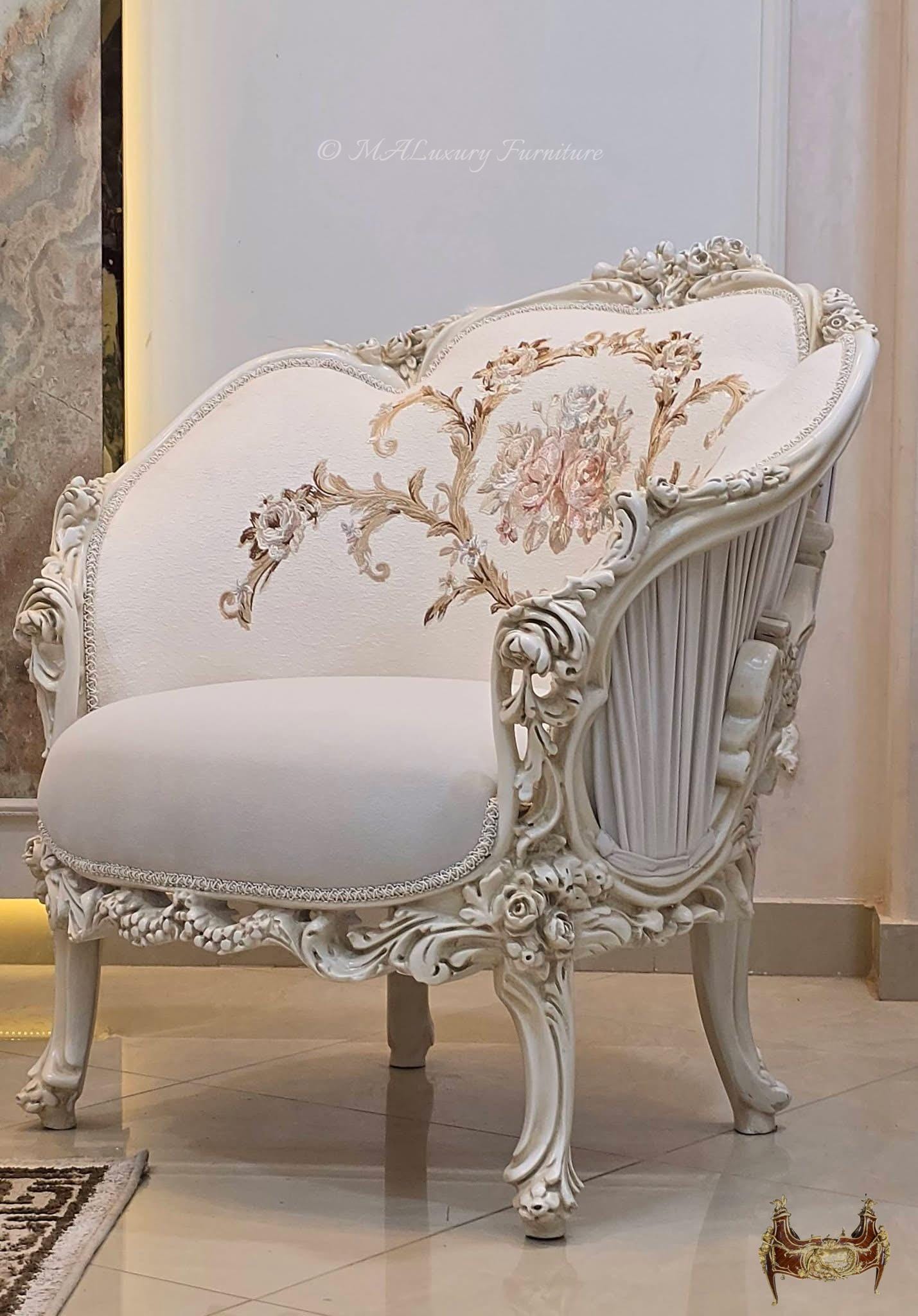 Luxury French Living Room Set – 6-Piece Hand-Carved Sofa & Chair Ensemble and table
