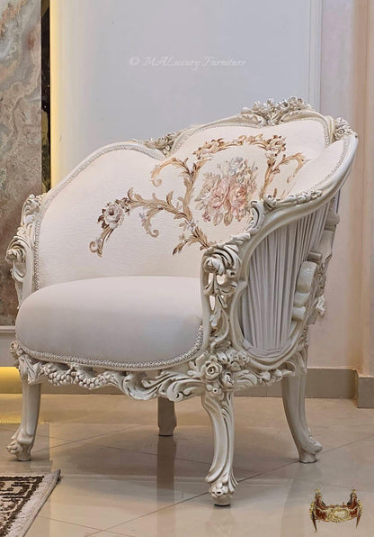 Luxury French Living Room Set – 6-Piece Hand-Carved Sofa & Chair Ensemble and table