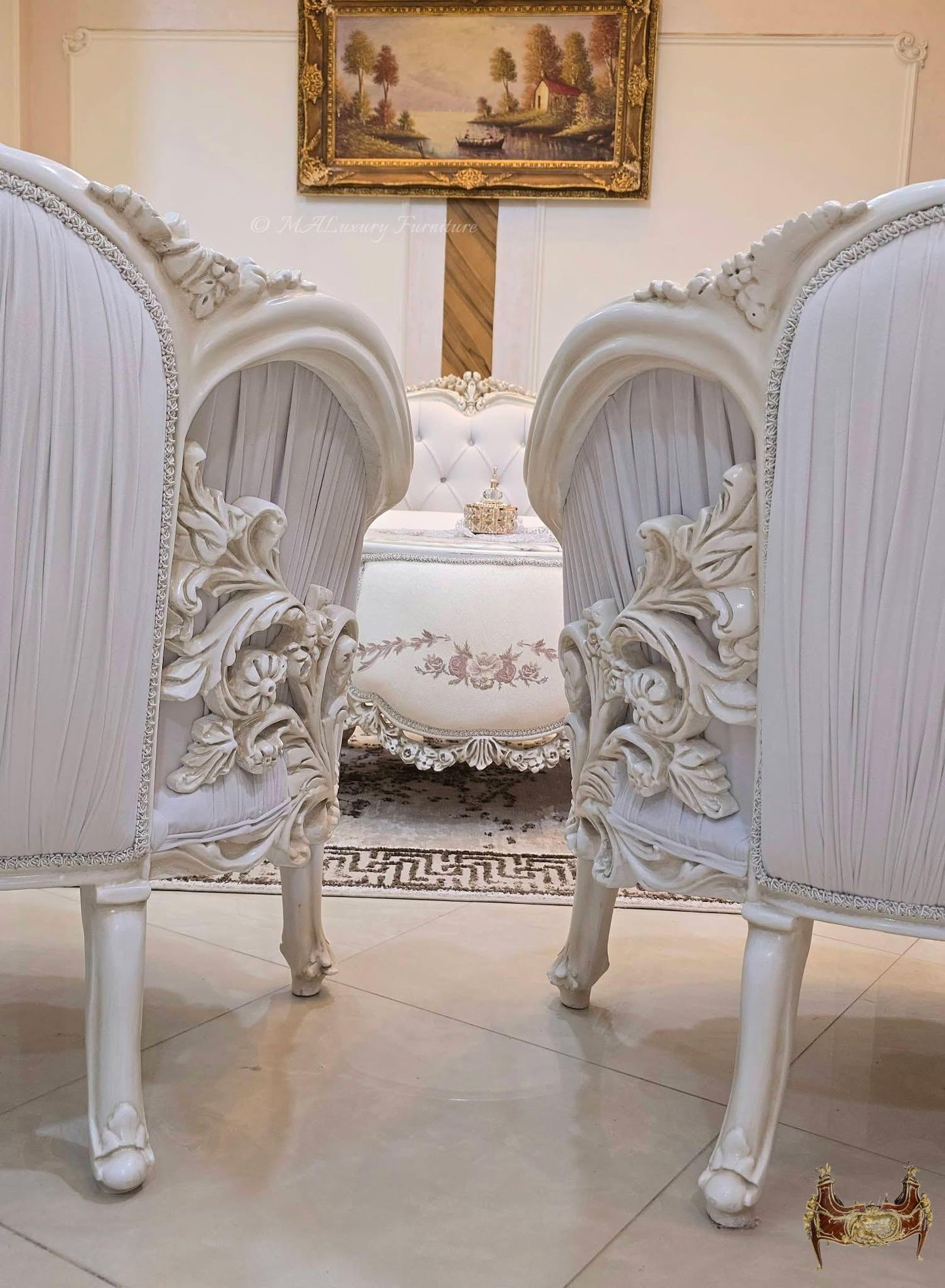 Luxury French Living Room Set – 6-Piece Hand-Carved Sofa & Chair Ensemble and table