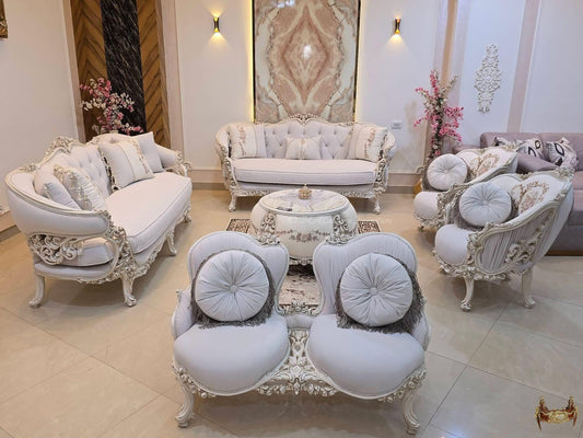 Luxury French Living Room Set – 6-Piece Hand-Carved Sofa & Chair Ensemble and table