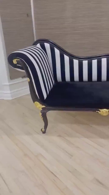 Louis XV Chaise Black/White Stripes / Black-Out Of Stock -Made to order