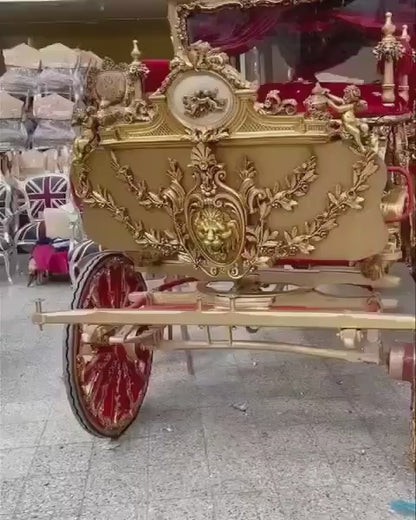 Handcrafted Royal Gold Carriage – Baroque Horse-Drawn Coach, Velvet Interior