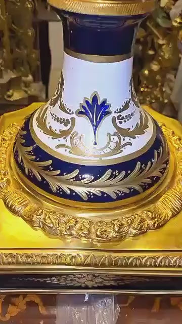 Antique Rococo Style Navy Vases – Floral Gilt Porcelain Pair