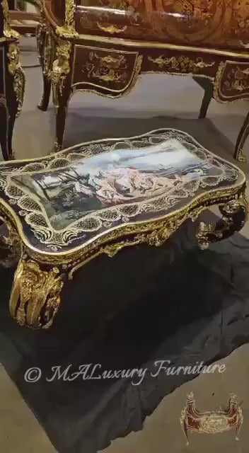 Baroque Masterpiece Hand-Painted Table Gilded Rococo Style with Porcelain Top