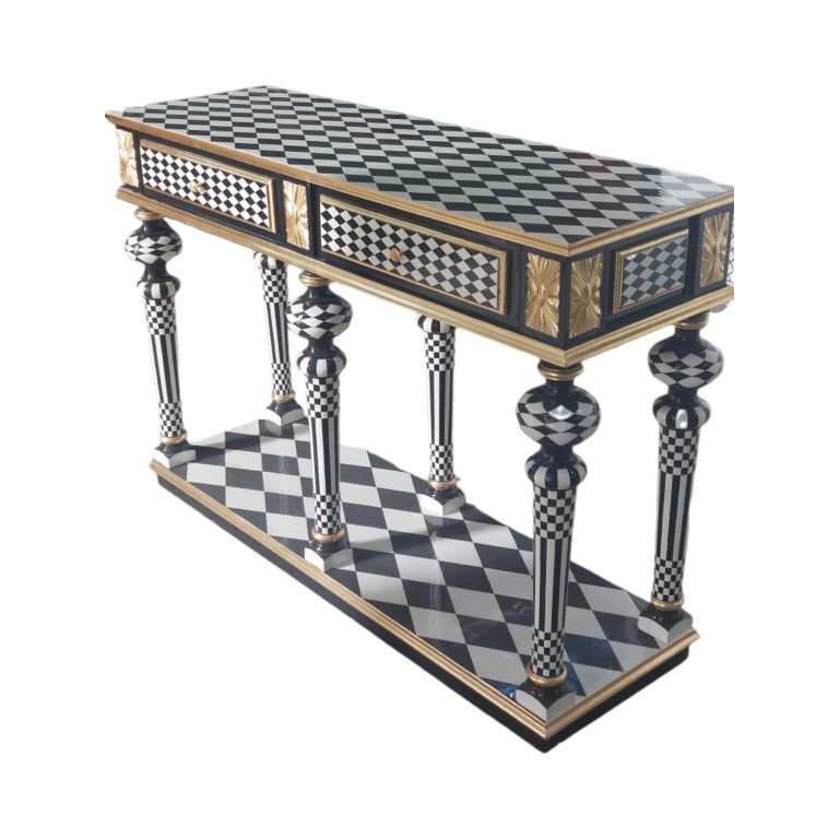 Harlequin Entryway Console Table Black & White Hollywood Regency