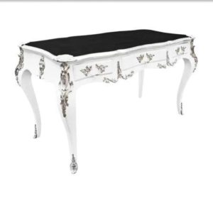 Large baroque Louis XV style desk, 3 drawers, bronze- Available in white chrome