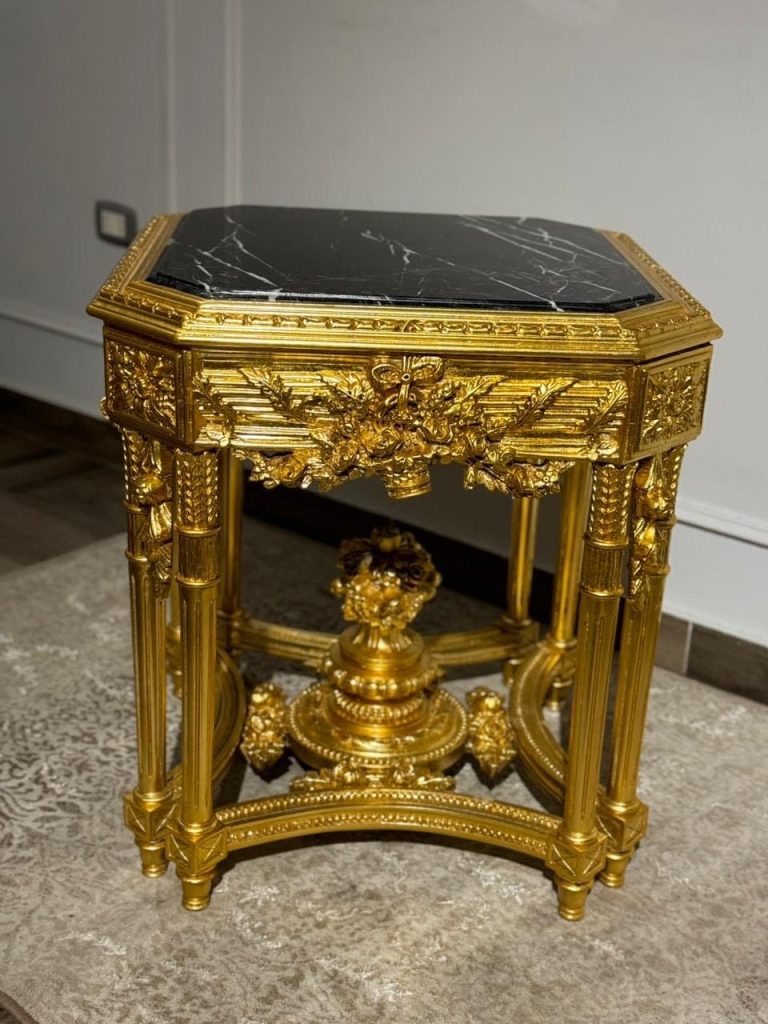 Handmade Louis XV Giltwood Marble Top Side Table - Set of 2