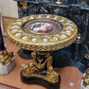 Unique Royal Salon Porcelain and Gilt Bronze Round Table – Hand-Painted with Classical Motifs