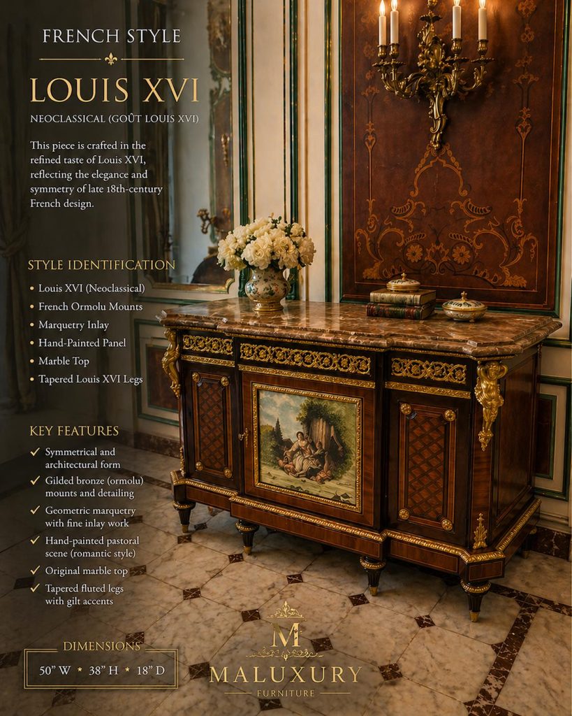 Vintage Marquetry French Cabinet with Ormolu Mounts Marble top