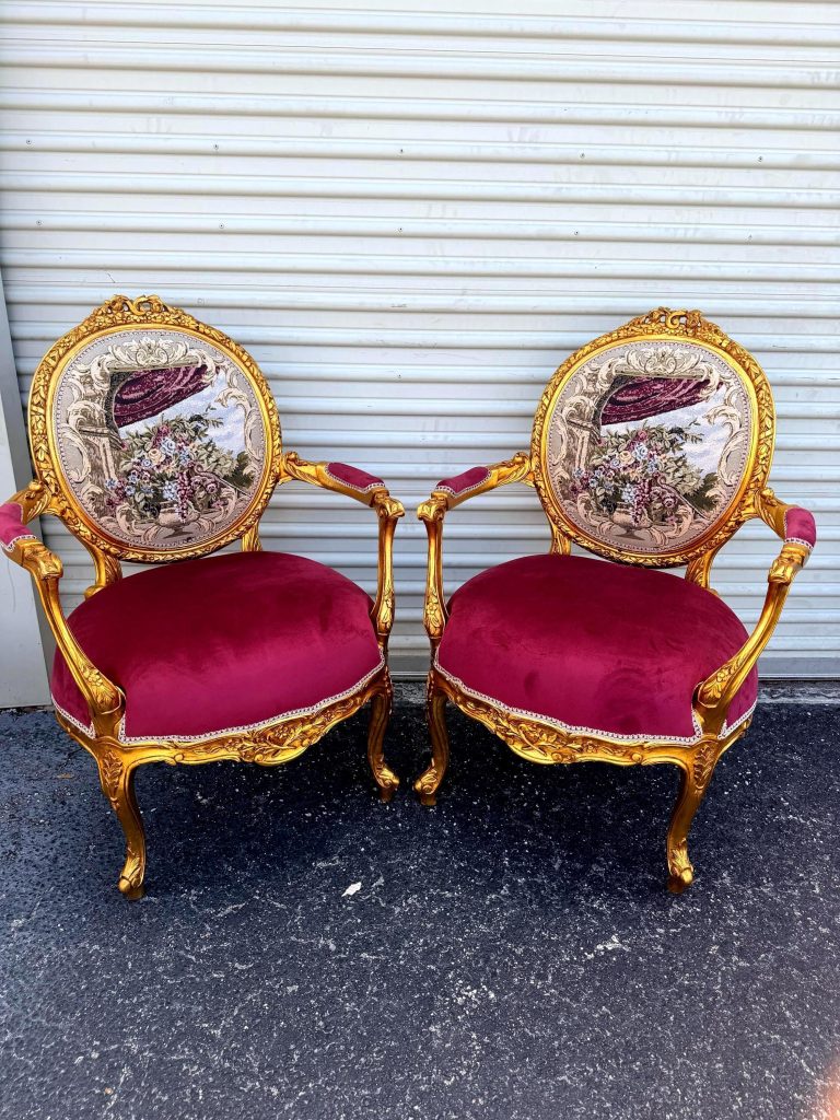 Chic Vintage Louis XVI Armchairs Set of 2 Velvet Upholstery