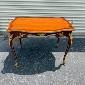 Vintage Louis XV Marquetry Serving Table Rolling Wheels