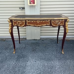 French Louis XV Writing Marquetry Executive Gilt Bronze Ormolu Bureau Plat