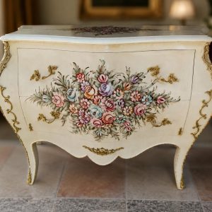 French Louis XV Bombe Commode Hand Painted Floral Chest