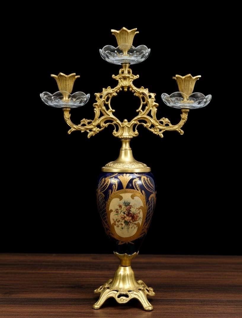 French Rococo Candelabra Ornate Brass & Crystal Candle Holder 19”H- available in 5 colors