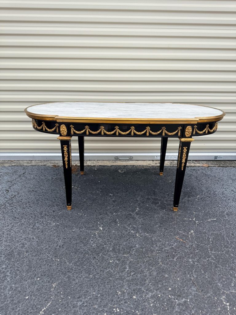 Designer Couch Table in Louis XVI Black, White Marble