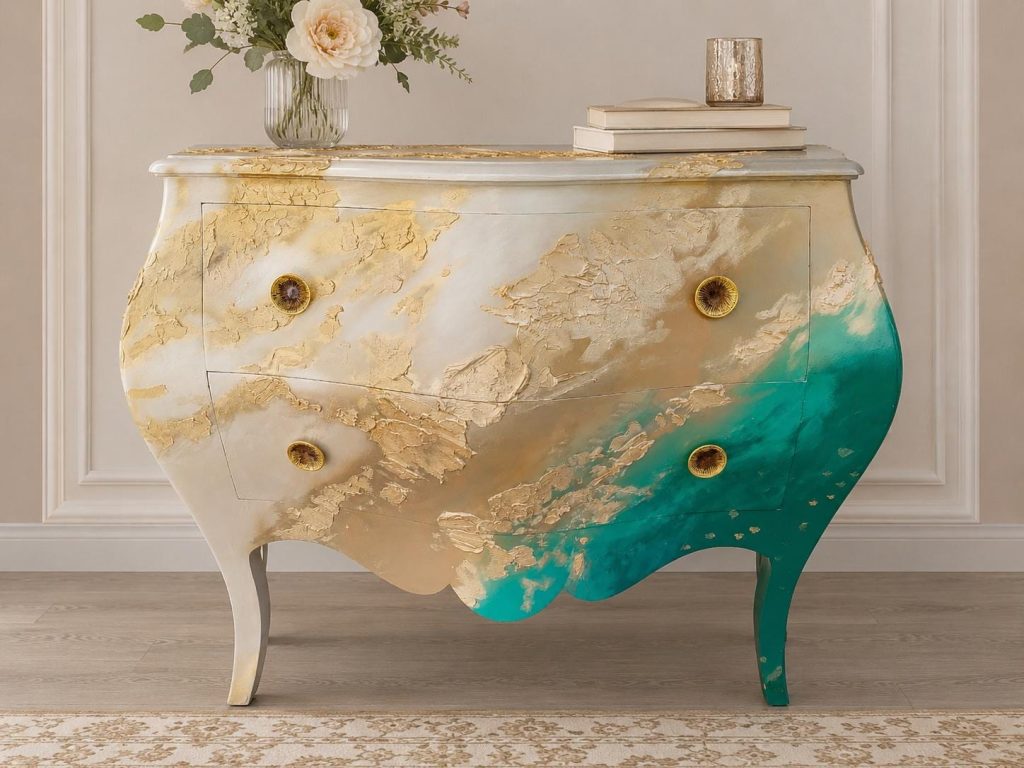 Vintage Artistic Hand-Painted Bombé Commode