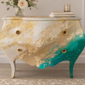 Vintage Artistic Hand-Painted Bombé Commode