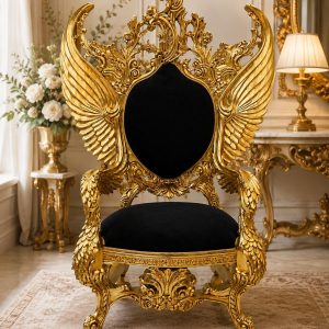 Royal Throne Black Velvet Chair