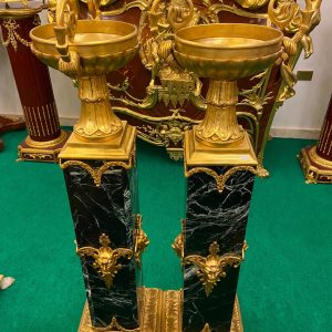 Pair of Louis XVI Empire Style Marble & Bronze Jardinieres / Pedestal