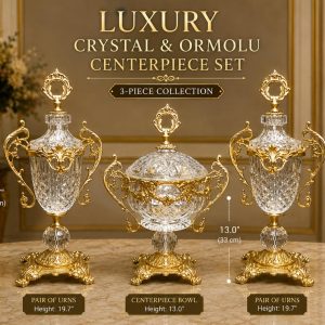 French Rococo Decor | Gilt Bronze Crystal Garniture Set Of 3