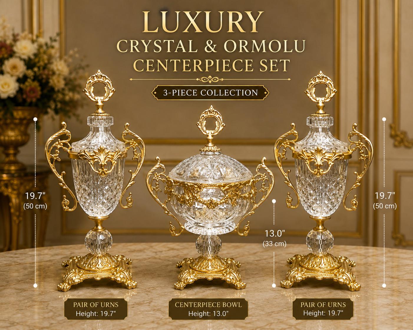 French Rococo Decor | Gilt Bronze Crystal Garniture Set Of 3