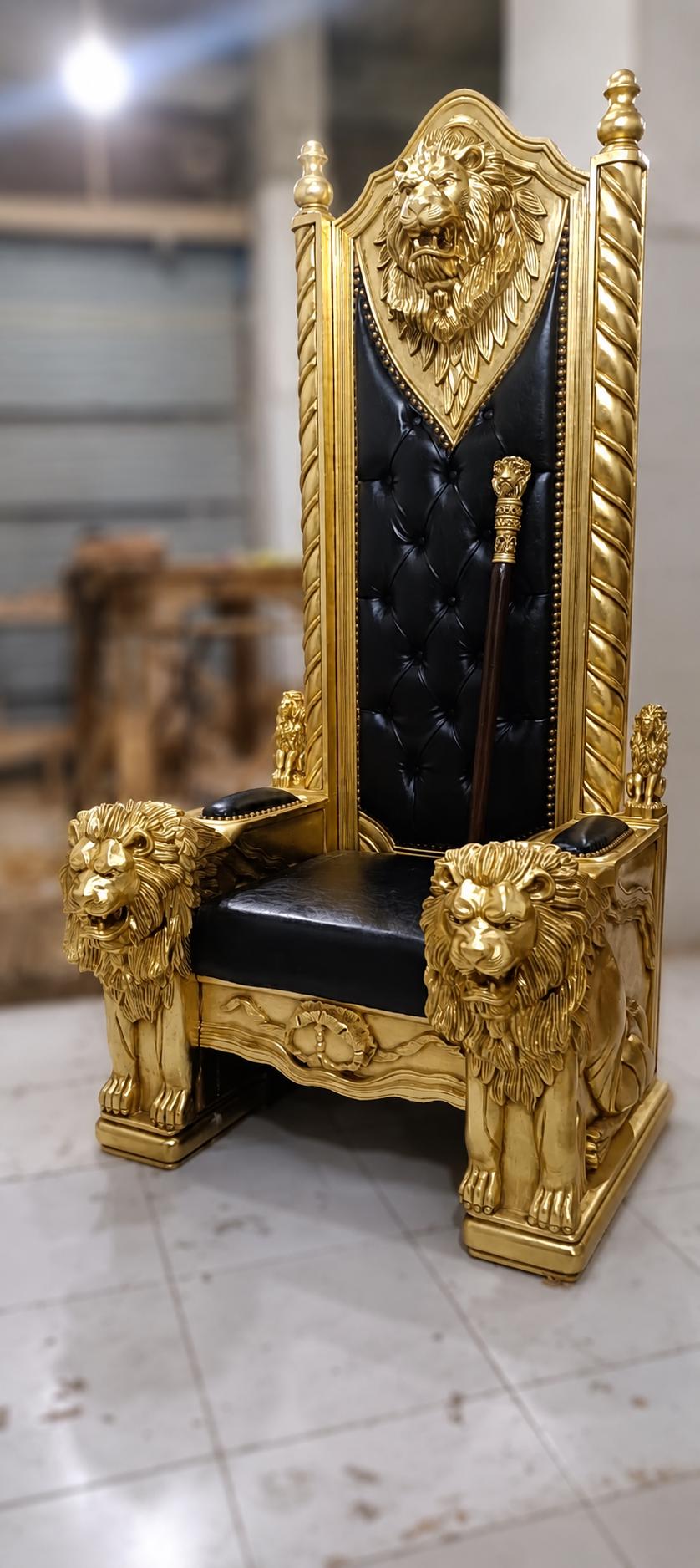 Royal Lion Throne Chair with Matching Lion Scepter