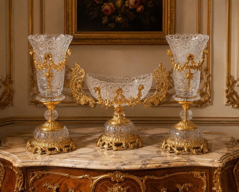 Luxury Gold-Plated Crystal & Ormolu Garniture Set