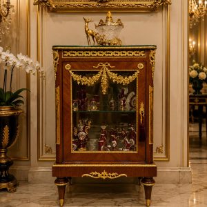 Louis XVI Mahogany Vitrine Cabinet | French Curio Display Cabinet | Gilt Bronze Ormolu Showcase