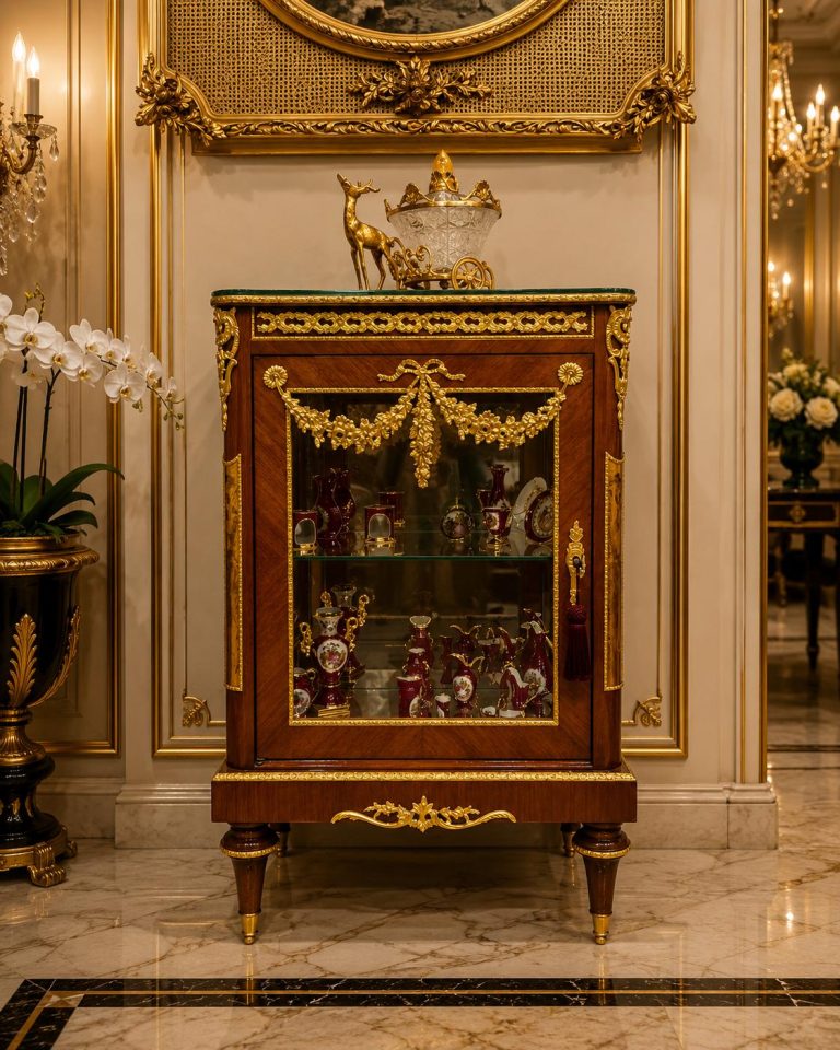 Louis XVI Mahogany Vitrine Cabinet | French Curio Display Cabinet | Gilt Bronze Ormolu Showcase