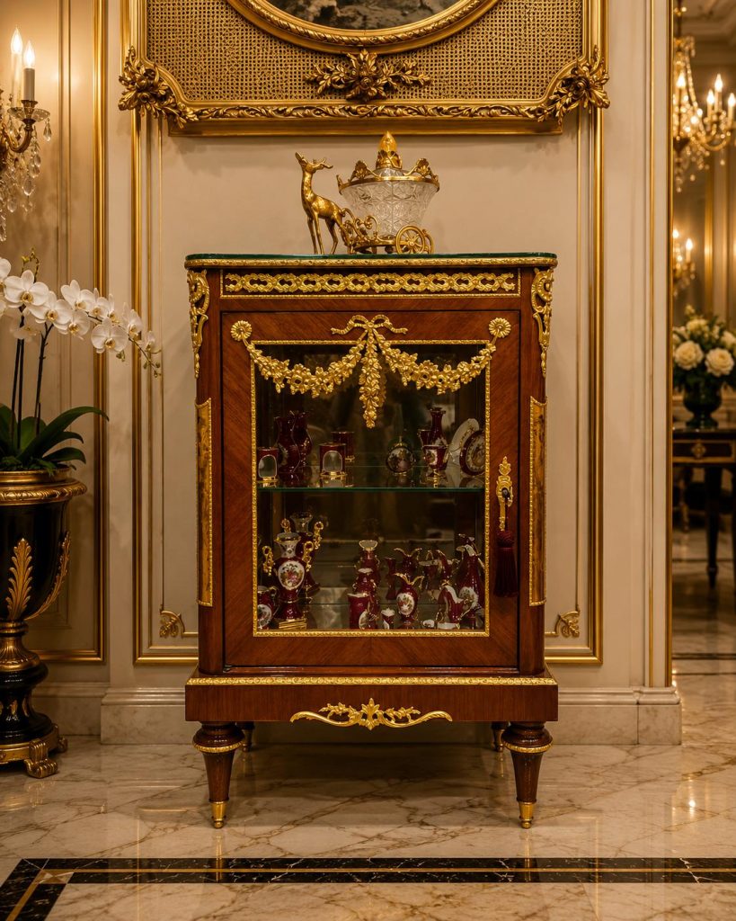Louis XVI Mahogany Vitrine Cabinet | French Curio Display Cabinet | Gilt Bronze Ormolu Showcase