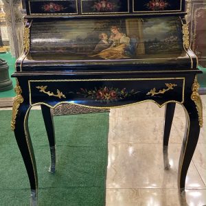 French Louis XV Secretary Desk | Hand-Painted Mahogany Bureau Plat 6 drawers-Black
