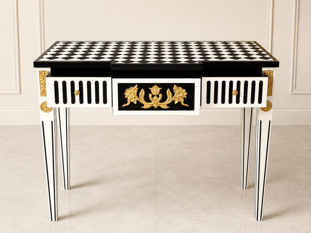 Courtly checkered Console Table-Black/white