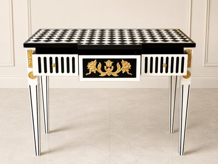 Courtly checkered Console Table-Black/white
