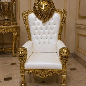 Royal Lion Throne Chair with Matching Lion Scepter-pearl white