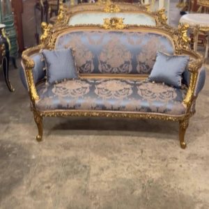 Vintage Cherub Rococo Sette upholstery Blue Damask Canapé