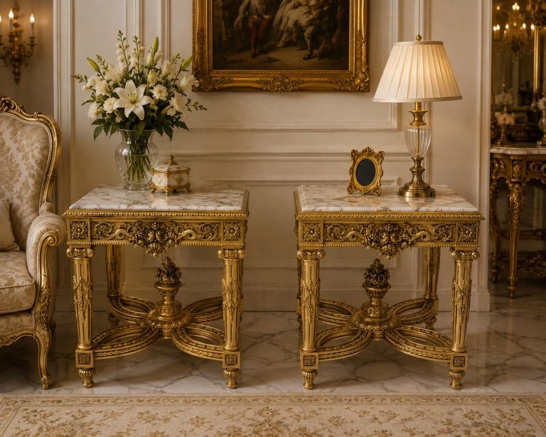 Vintage Guéridon Side Table Marble Top 26”
