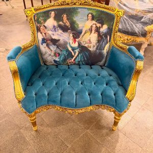Vintage French Louis XVI Style Tuffed Bergère Victorian Armchair